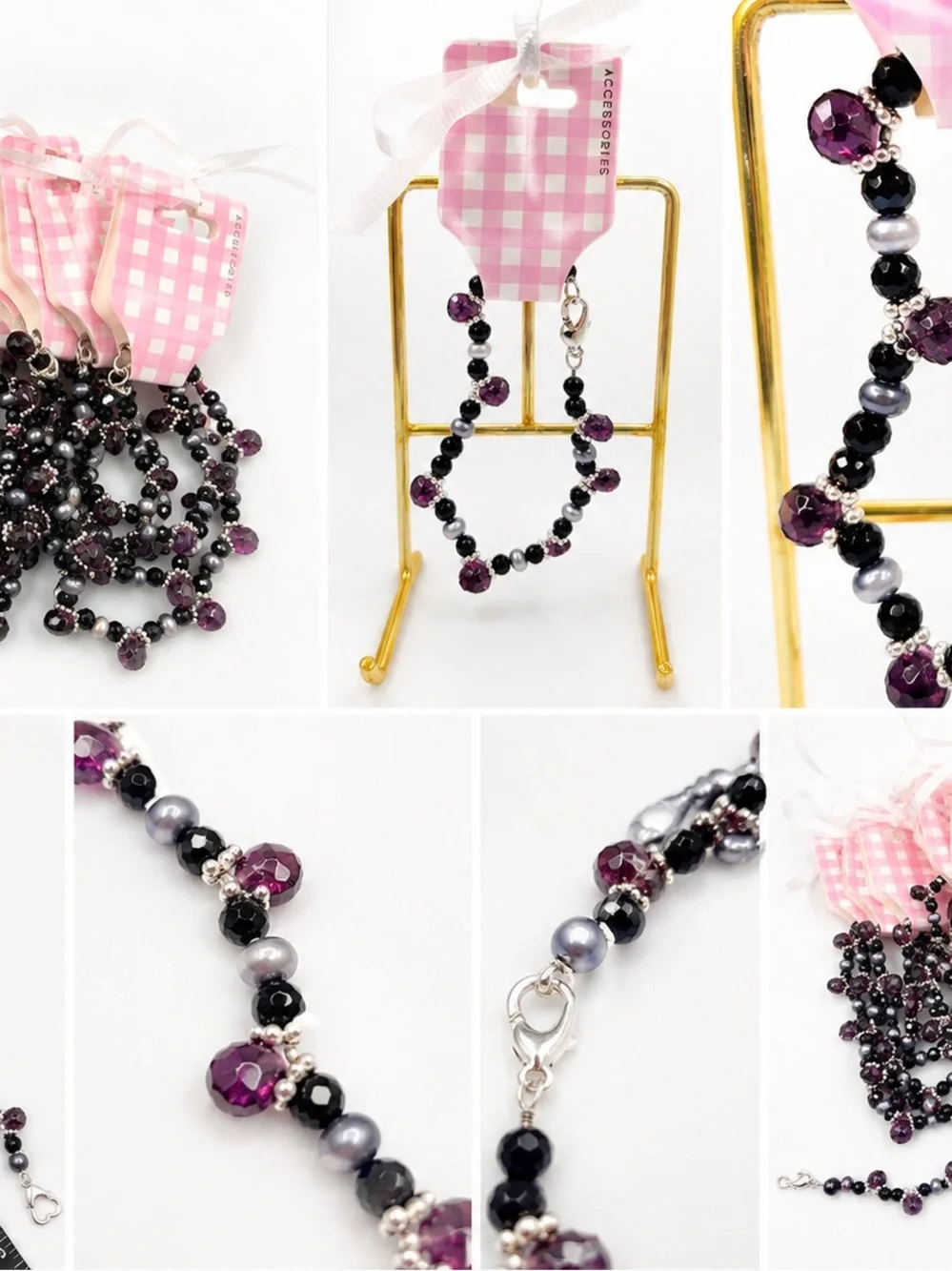 10 Party Favors for little girls aged 6-11 Plum and Black Beaded Bracelets.